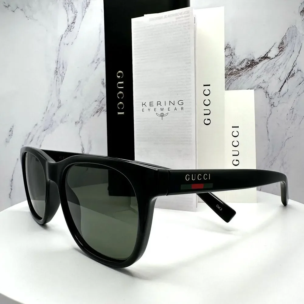 New GUCCI Sunglasses Black 54mm Square Gold Letter Logo Red Green Web Mens - Picture 12 of 15